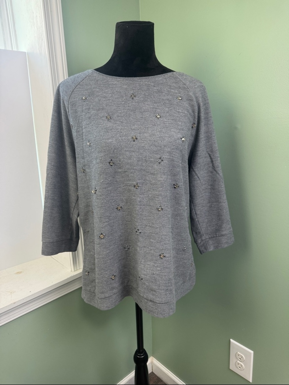 LOFT Gray Embellished Knit Top XL